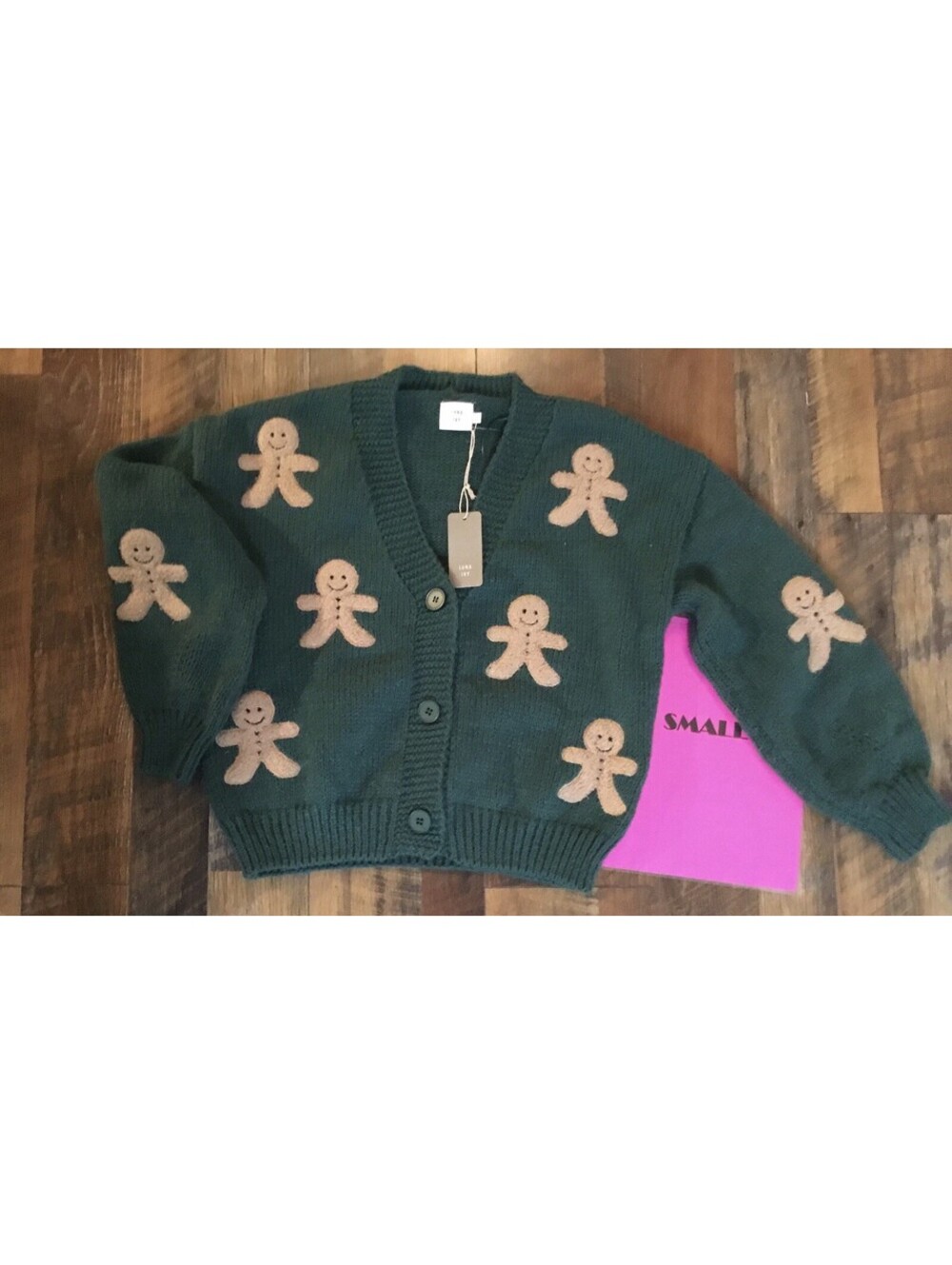 Luna Ivy Green Cardigan with Gingerbread Men from Anthropologie
